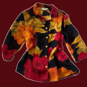 Vintage Floral Quarter Sleeve Blouse
